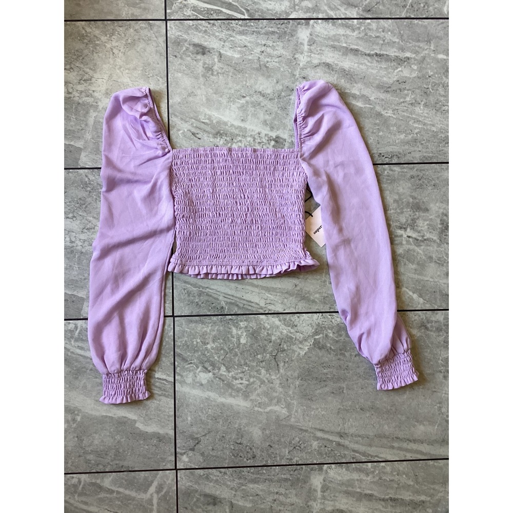 Superdown Lavender Smocked Puff Sleeve Crop Top Square Neck Purple XS NEW